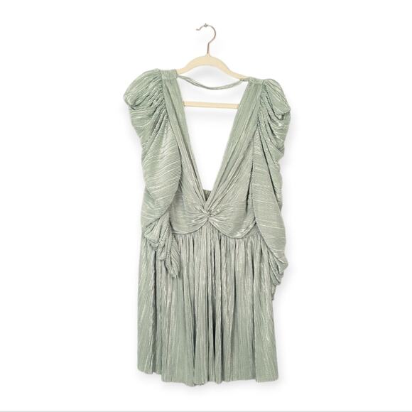 Sabina Musáyev Metallic Mint Green Morgana Long Sleeve Mini Dress Size L - Picture 2 of 13